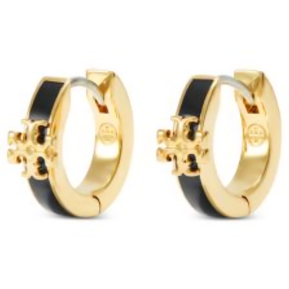 Tory Burch Gold and Black Hoop Earrings